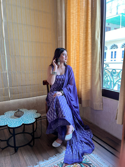 Ziya Purple Handblock Printed Suit Set