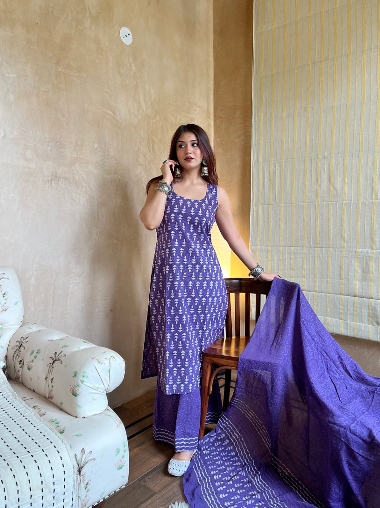 Ziya Purple Handblock Printed Suit Set