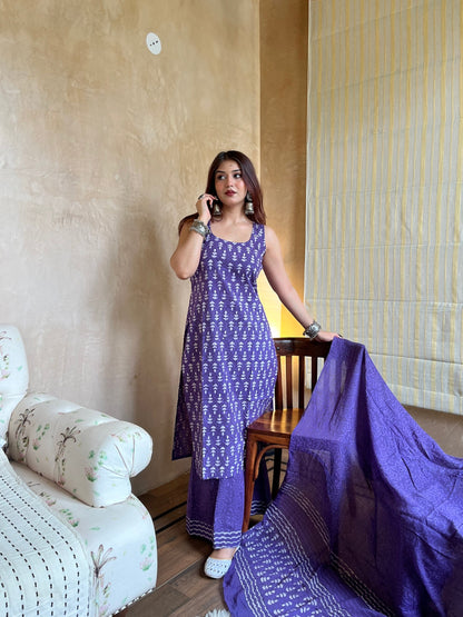 Ziya Purple Handblock Printed Suit Set