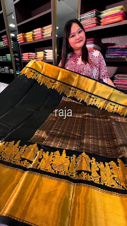 Raja Black Soft silk Saree with Golden Zari Work