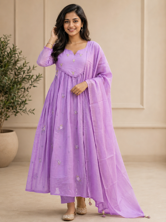 Amara Lavender Bloom Embroidered Suit Set
