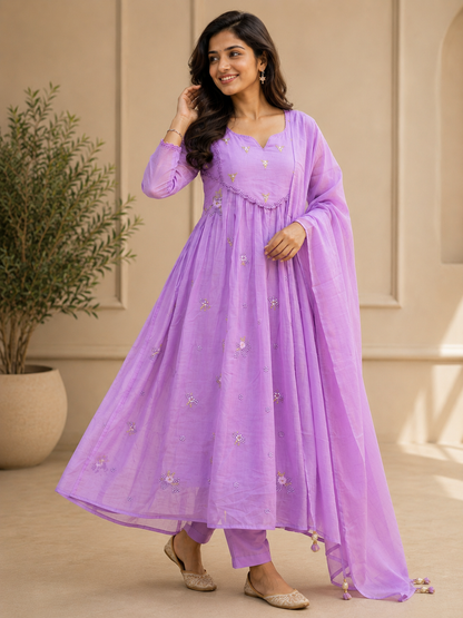 Amara Lavender Bloom Embroidered Suit Set