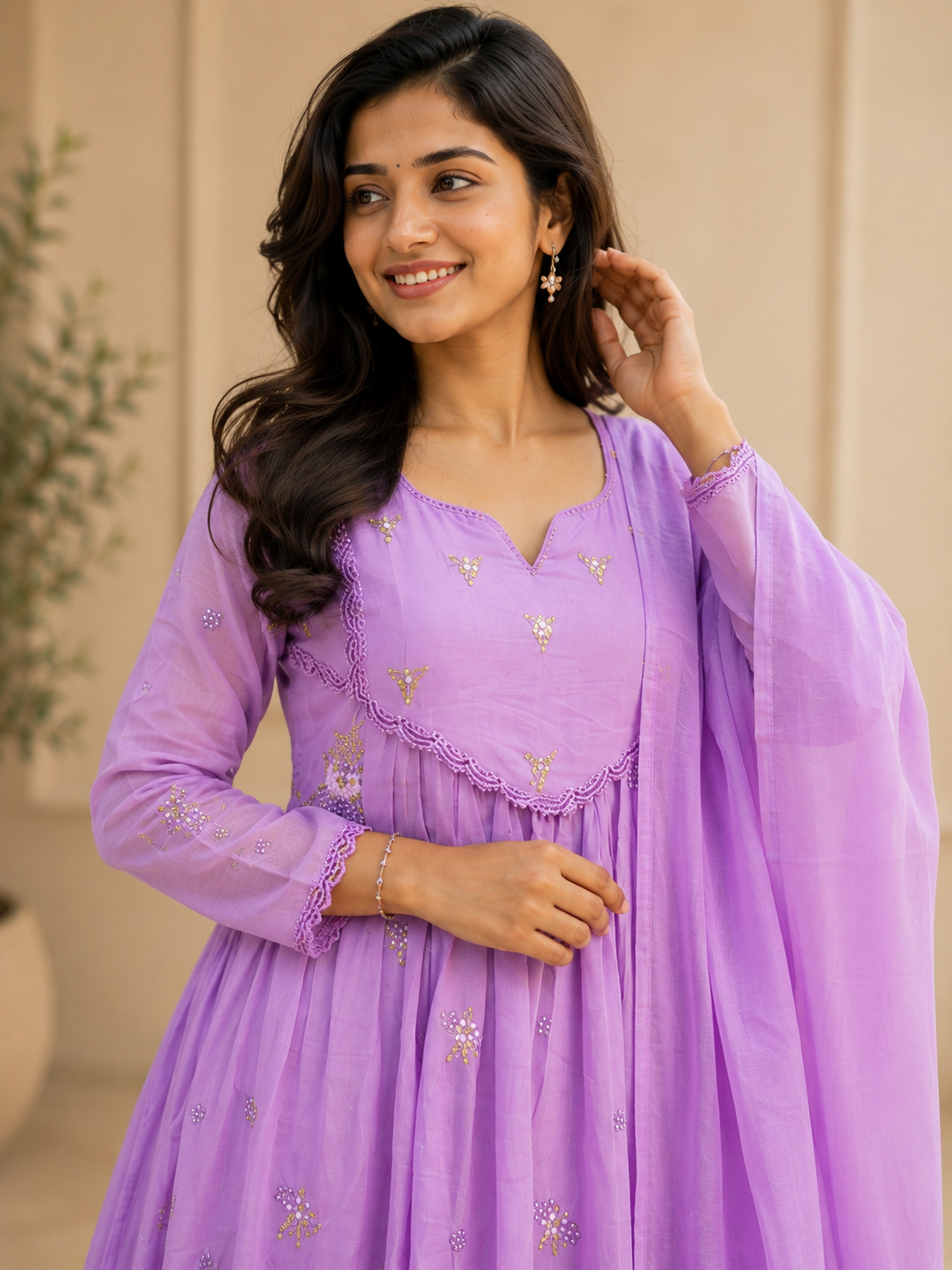 Amara Lavender Bloom Embroidered Suit Set