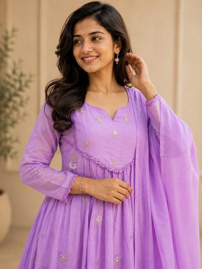 Amara Lavender Bloom Embroidered Suit Set