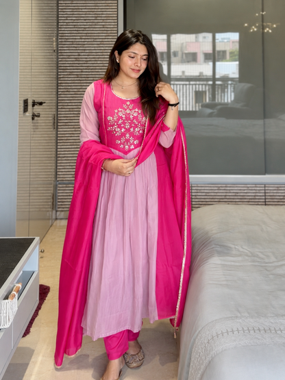 Very Beautiful Mul Chanderi Embroidery Suit Set