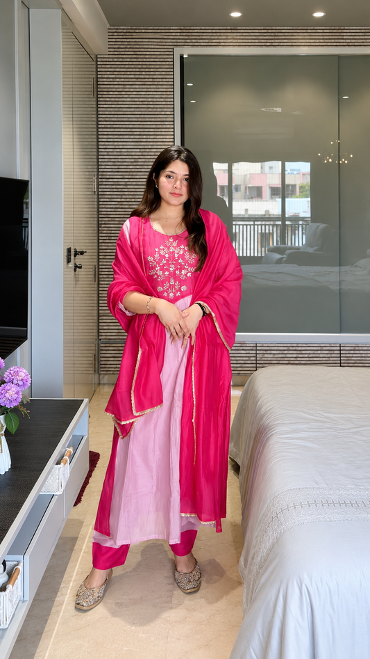 Very Beautiful Mul Chanderi Embroidery Suit Set