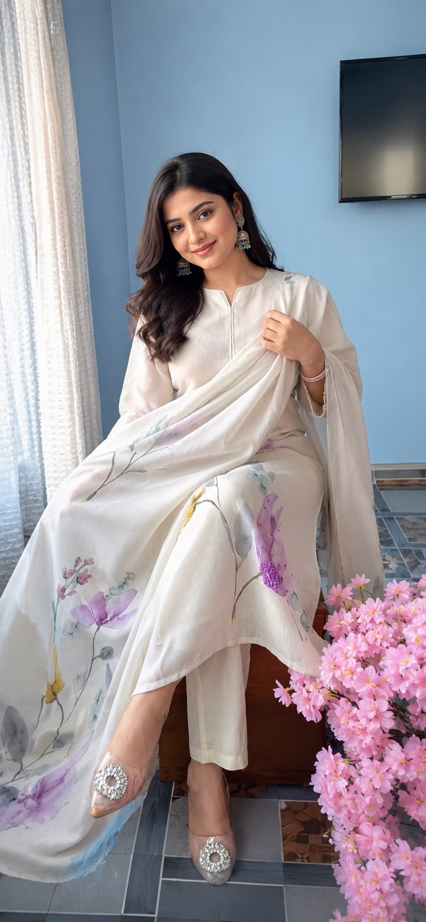 Very Lovely Pure Linen Floral Suit Set