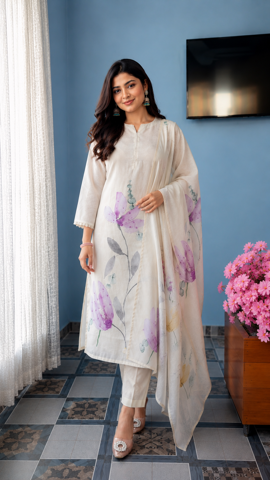 Very Lovely Pure Linen Floral Suit Set