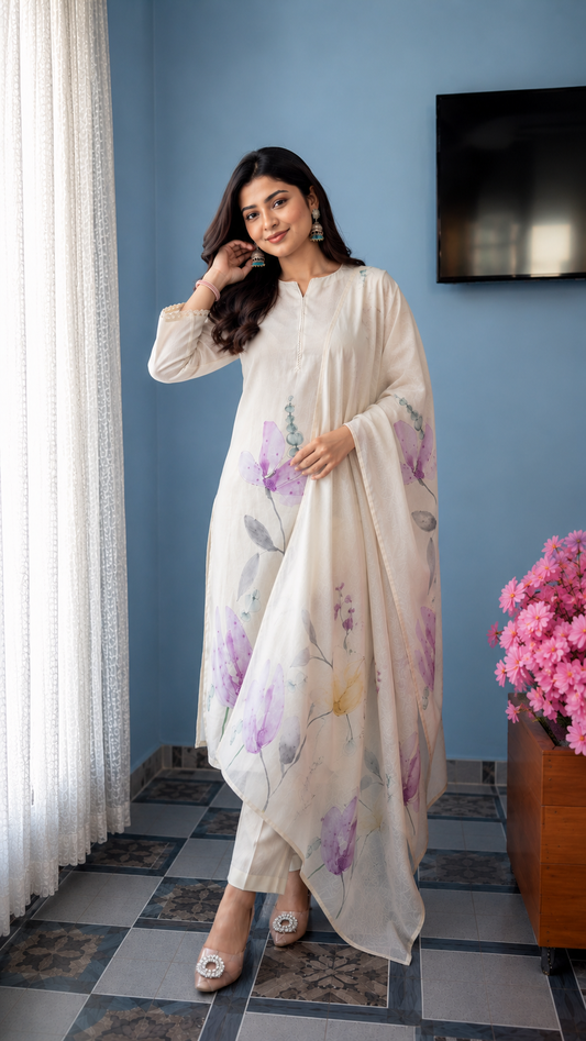 Very Lovely Pure Linen Floral Suit Set