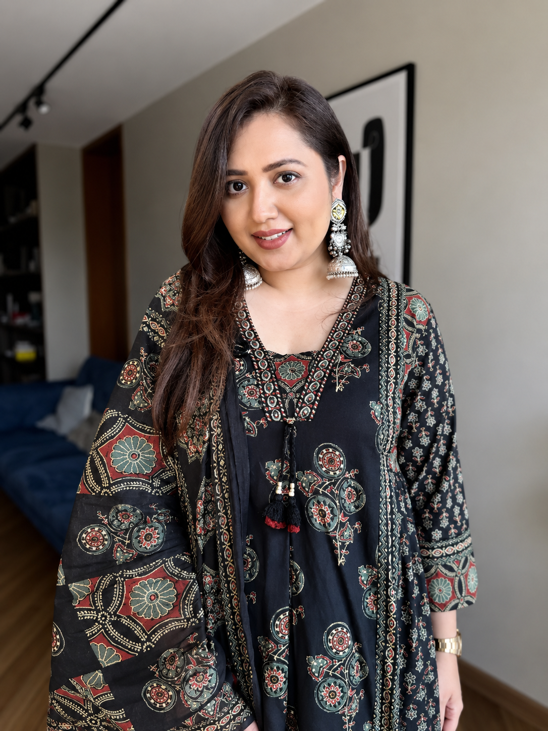 Very Glamorous Pure Mul Cotton Ajrakh Print suit Set