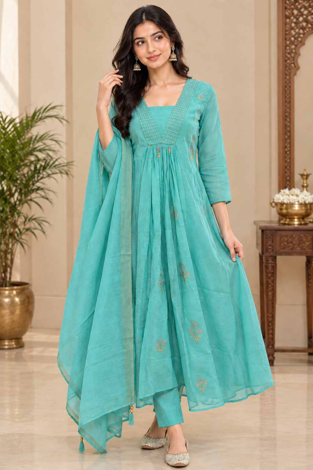 Mahira Aqua Embroidered Anarkali Set