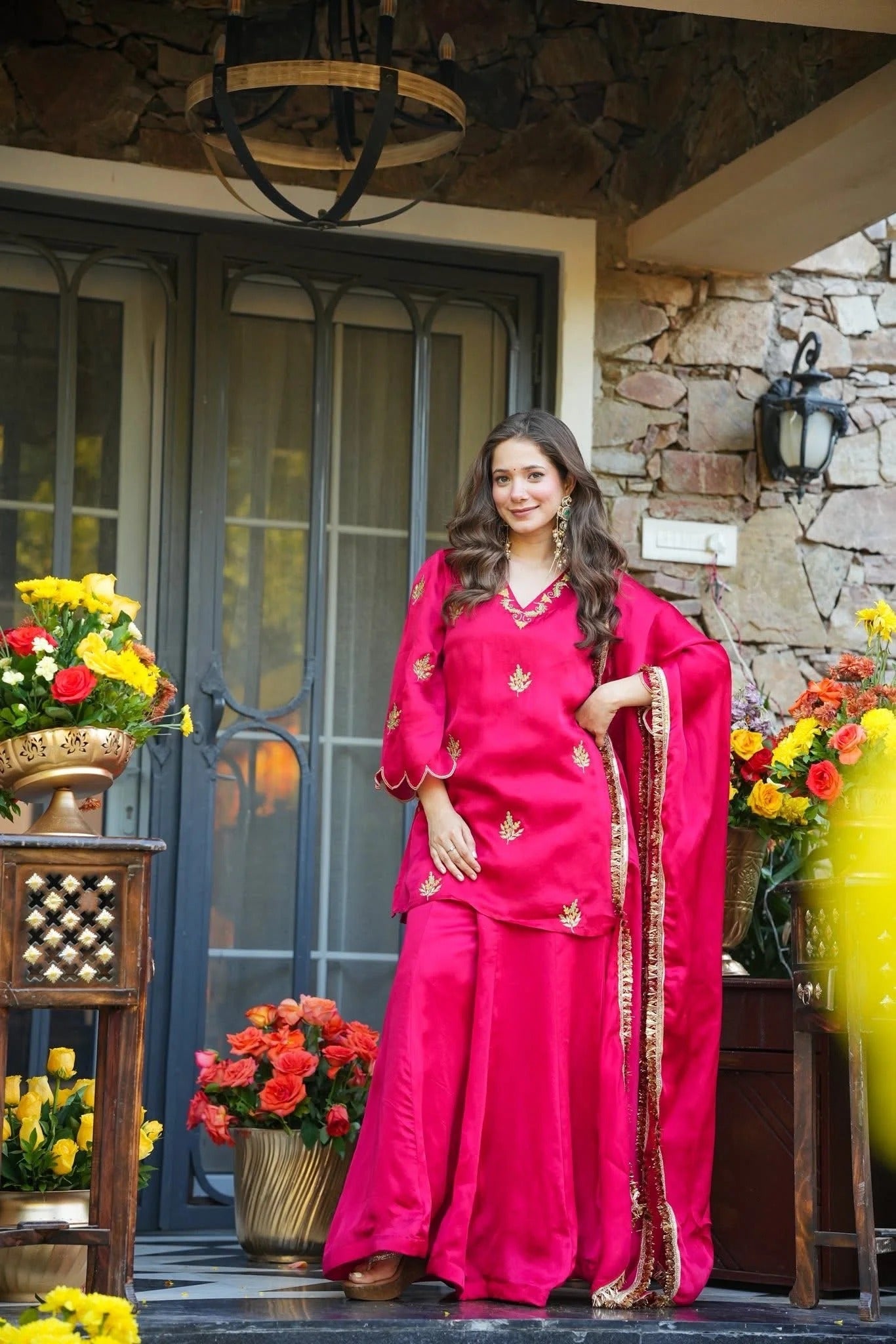 Maharani Pink Embroidered Sharara Suit Set