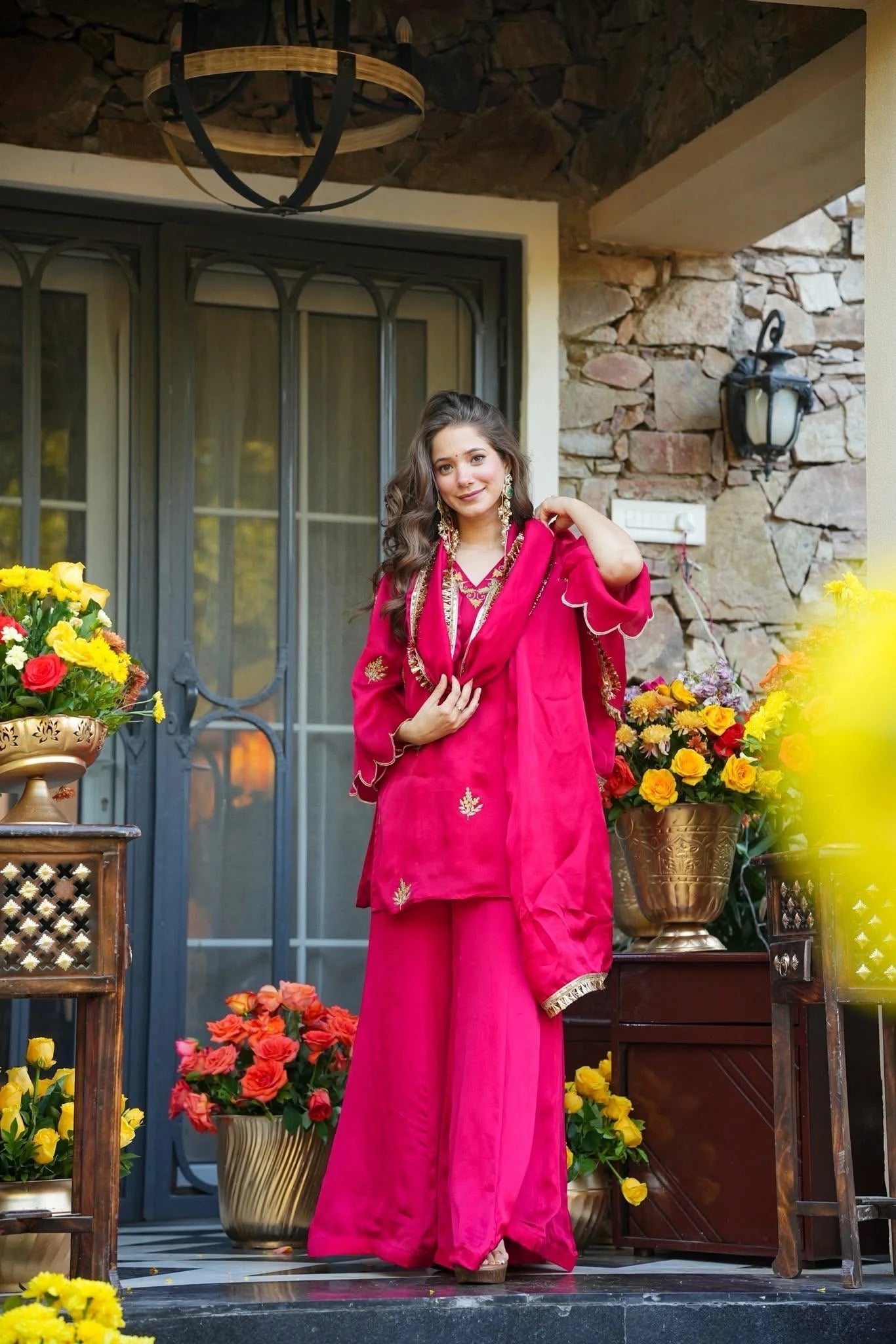 Maharani Pink Embroidered Sharara Suit Set