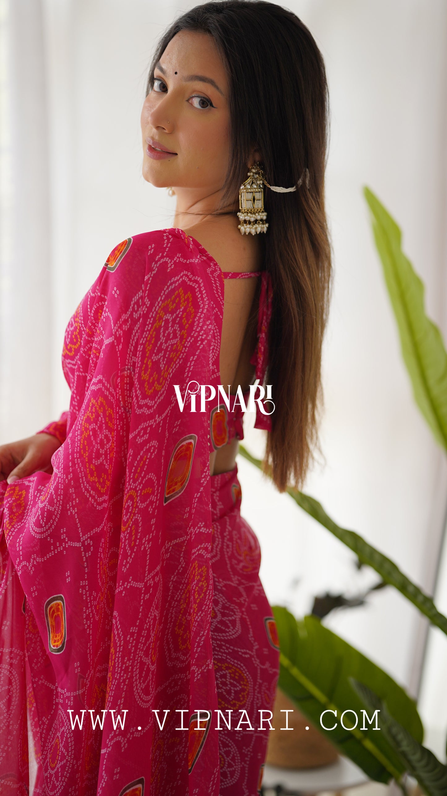 1 Min Ready To Wear Imported Georgette Bandhej Saree With Heavy Blouse