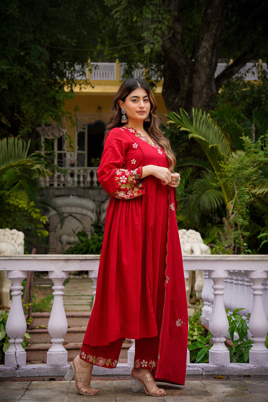 Magnificent Chanderi Silk Embroidery Suit Set