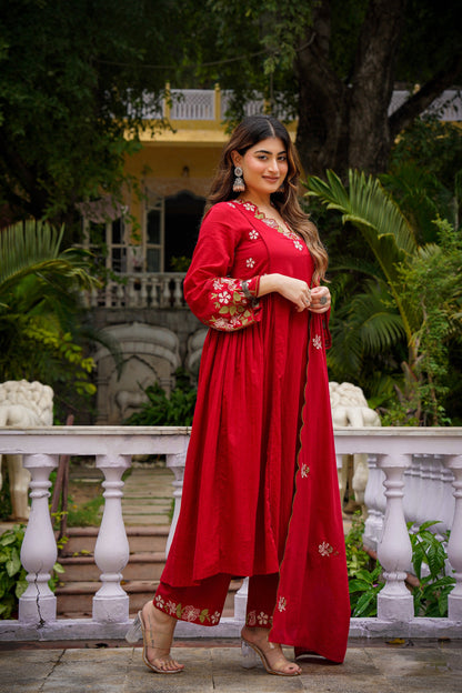 Magnificent Chanderi Silk Embroidery Suit Set
