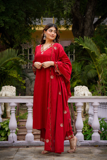 Magnificent Chanderi Silk Embroidery Suit Set