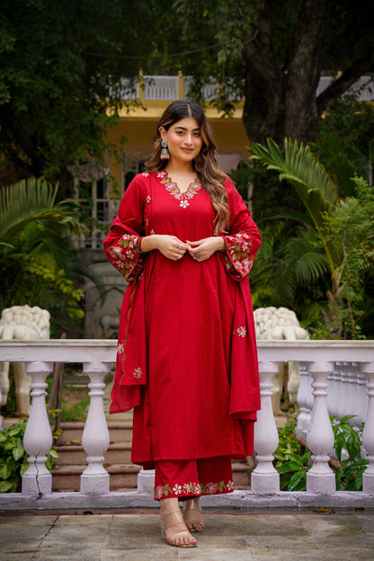 Magnificent Chanderi Silk Embroidery Suit Set