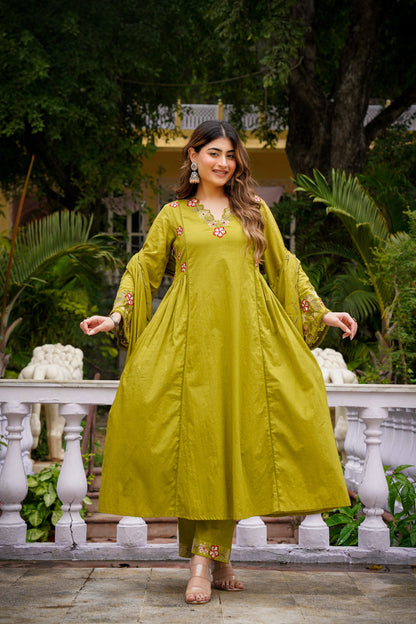 Magnificent Chanderi Silk Embroidery Suit Set