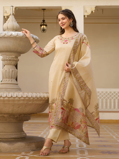 Elegant Viscose Silk Embroidery Suit Set