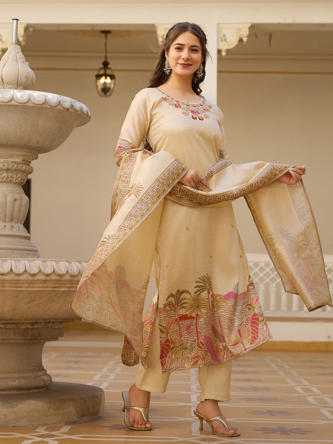 Elegant Viscose Silk Embroidery Suit Set