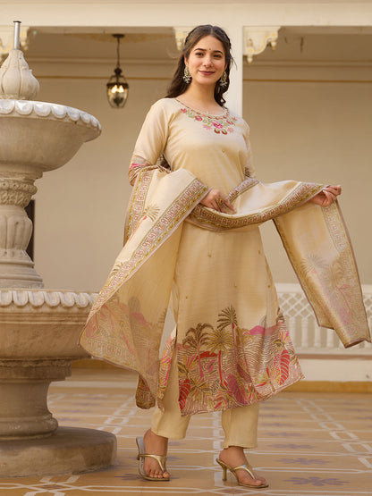Elegant Viscose Silk Embroidery Suit Set