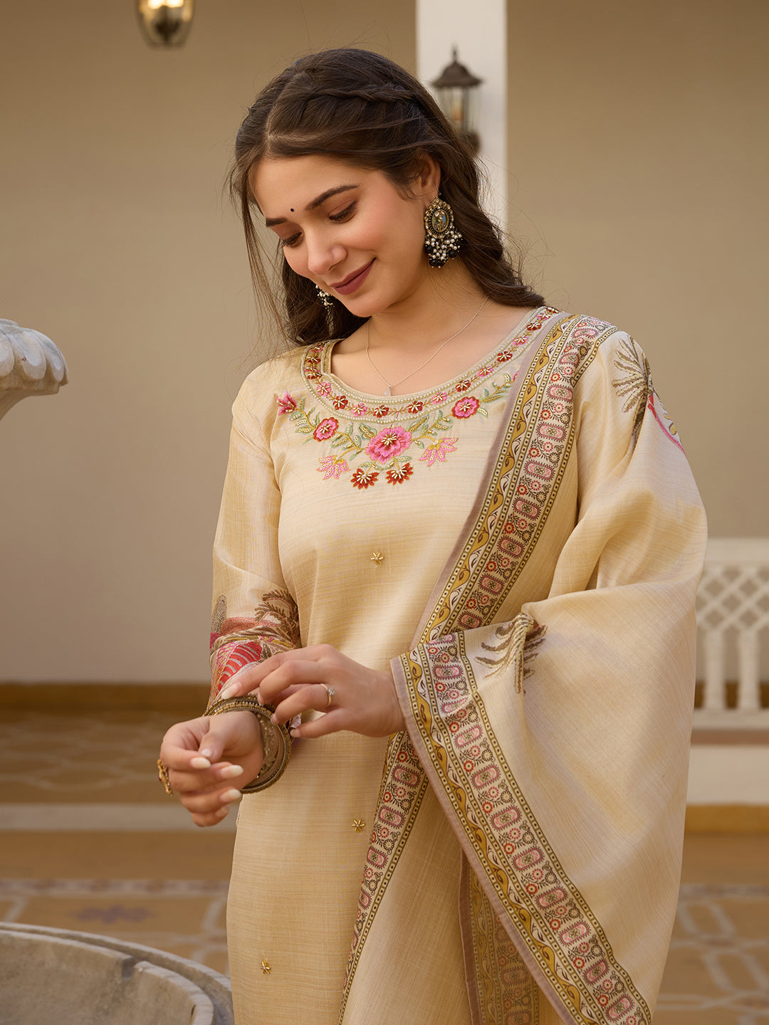 Elegant Viscose Silk Embroidery Suit Set