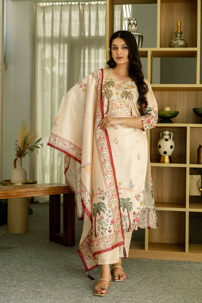 Aesthetic Viscose Silk Embroidery Suit Set