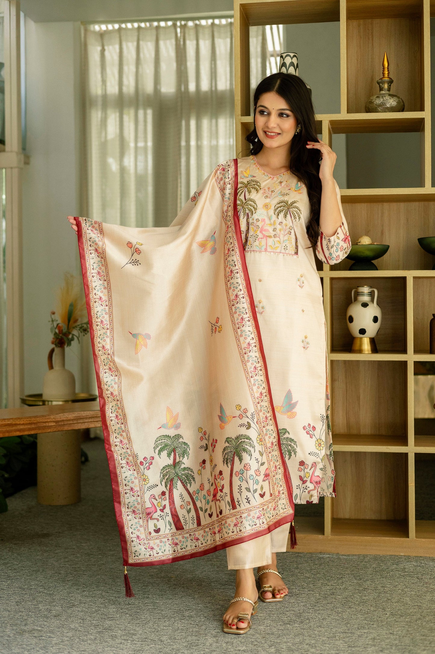 Aesthetic Viscose Silk Embroidery Suit Set