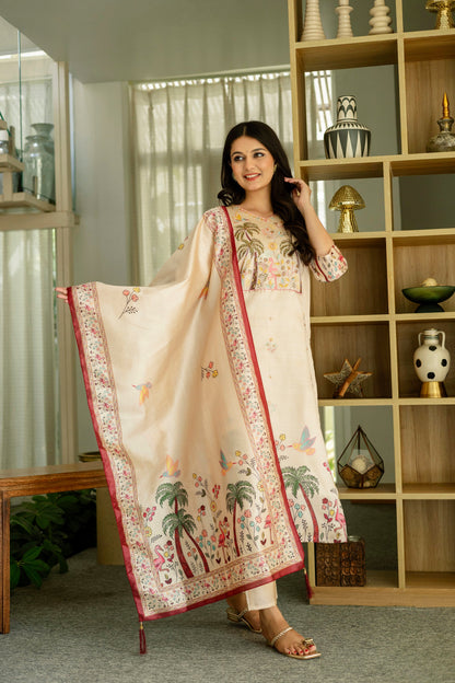 Aesthetic Viscose Silk Embroidery Suit Set