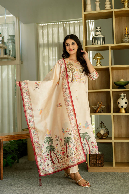 Aesthetic Viscose Silk Embroidery Suit Set