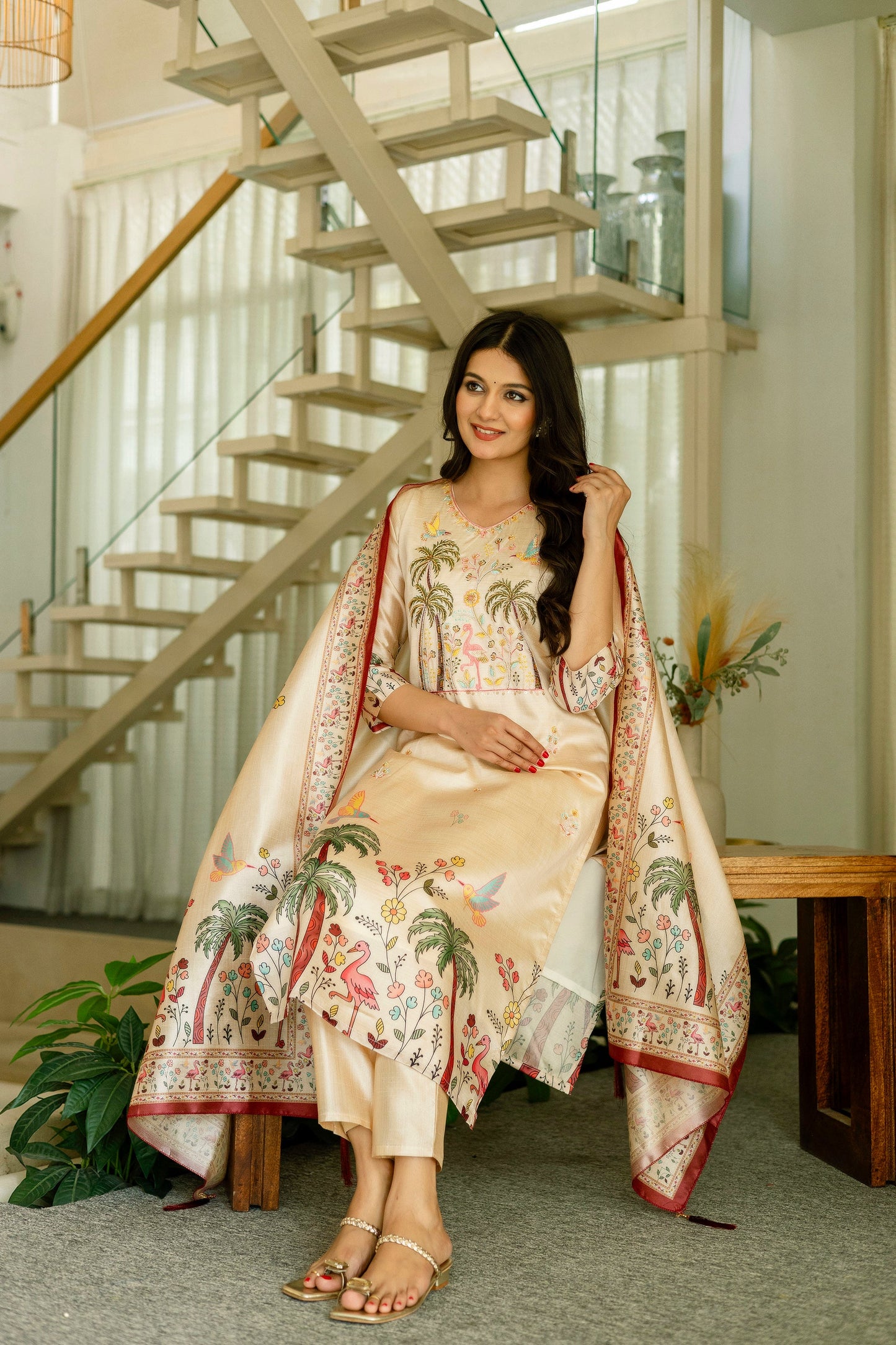 Aesthetic Viscose Silk Embroidery Suit Set