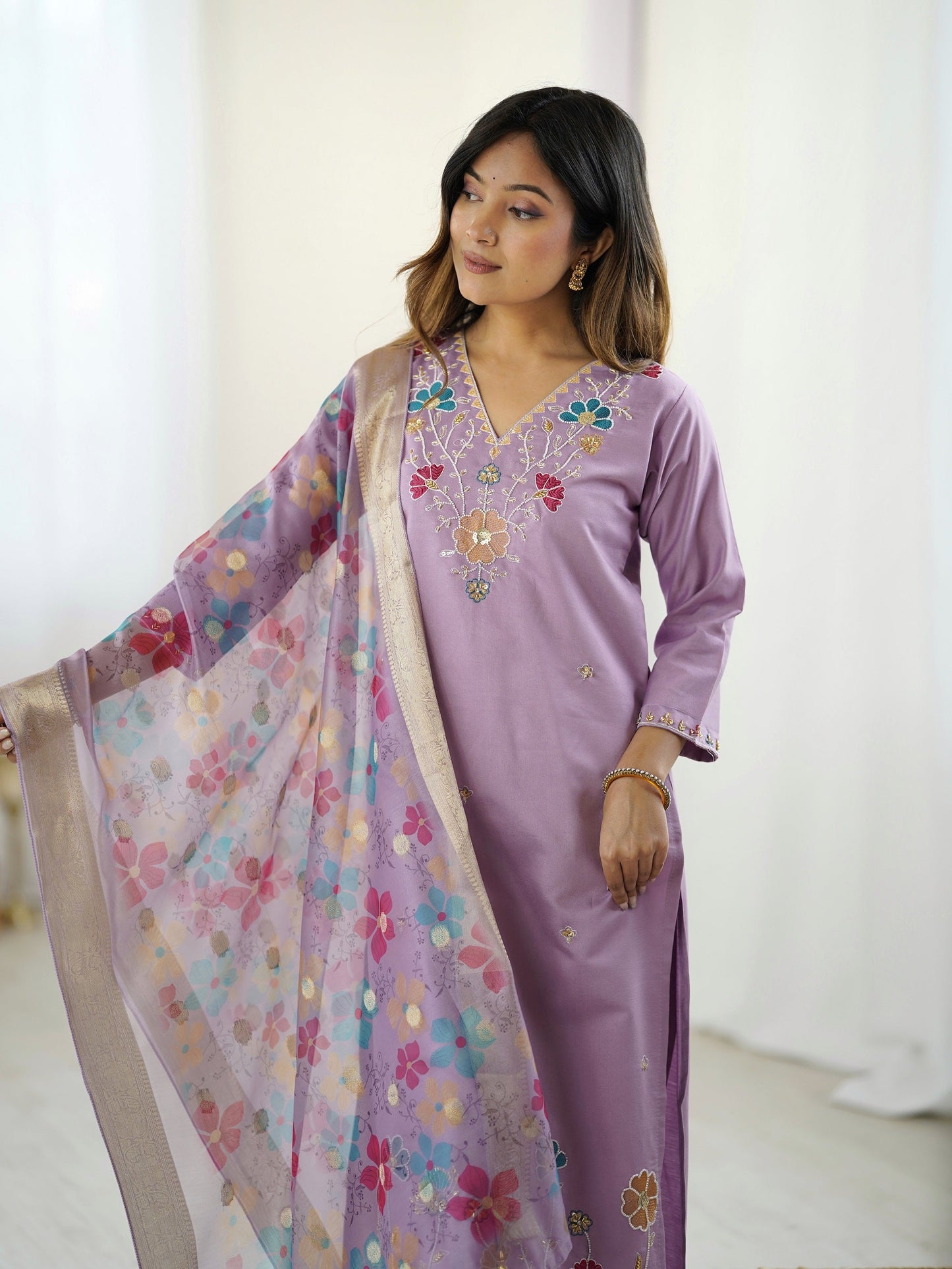 Very Attractive Viscose Silk Embroidery Suit Set