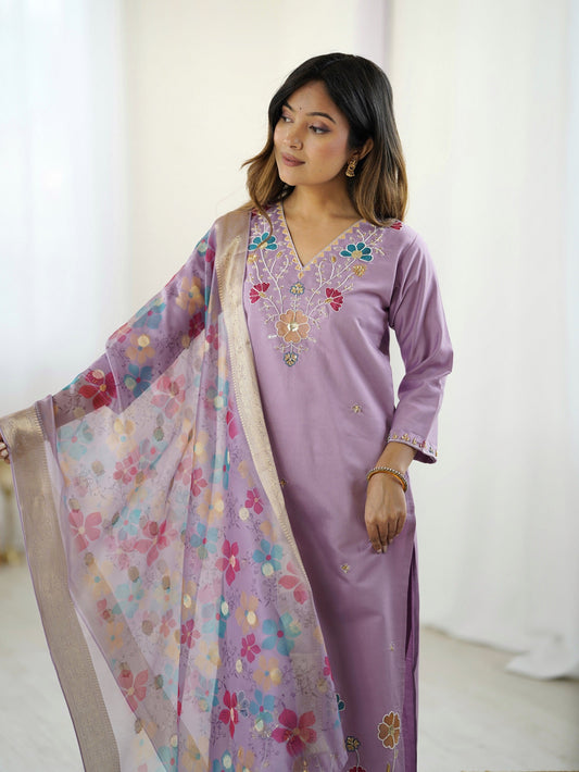 Very Attractive Viscose Silk Embroidery Suit Set