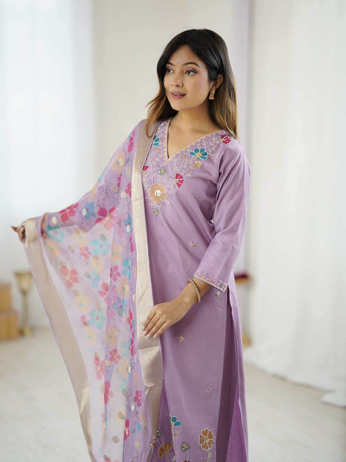 Very Attractive Viscose Silk Embroidery Suit Set