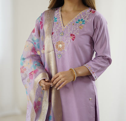 Very Attractive Viscose Silk Embroidery Suit Set