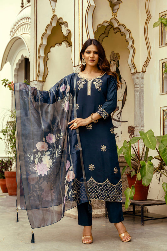 Very Alluring Viscose Silk Embroidery Suit Set