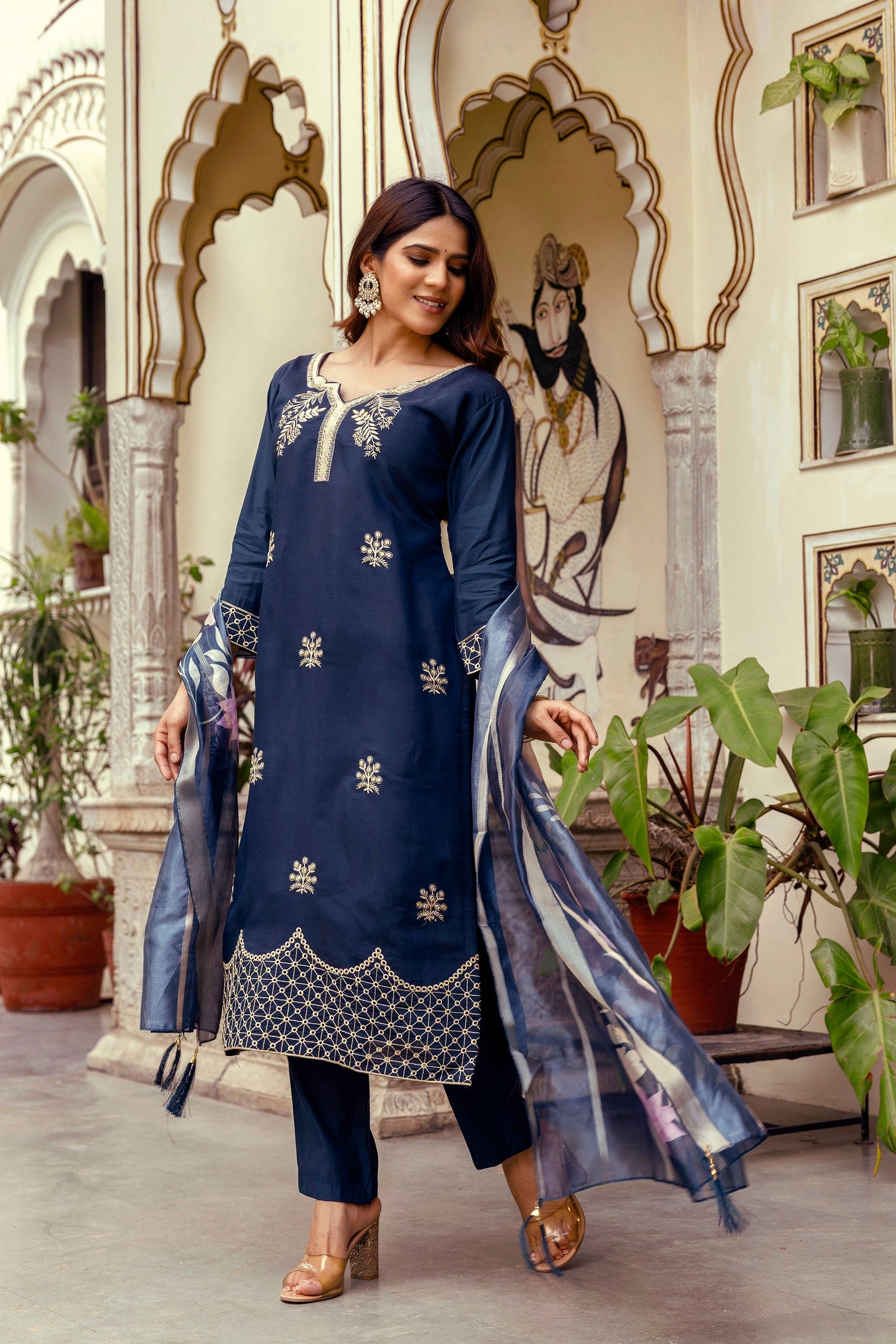 Very Alluring Viscose Silk Embroidery Suit Set