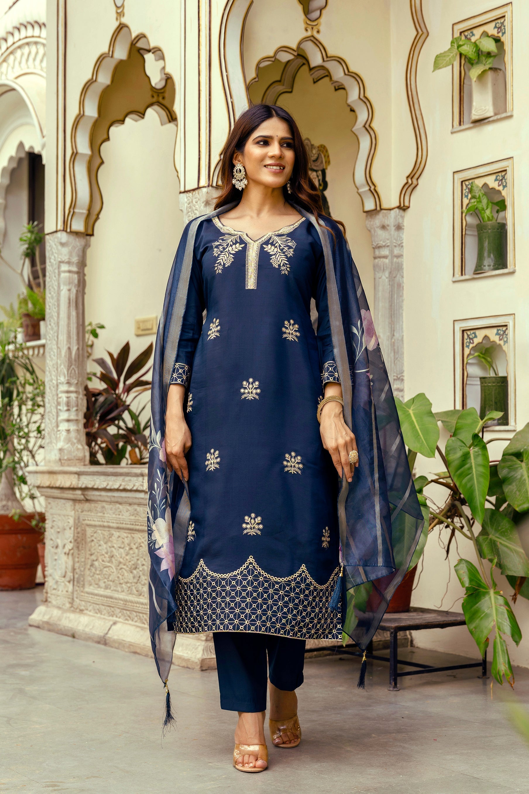 Very Alluring Viscose Silk Embroidery Suit Set
