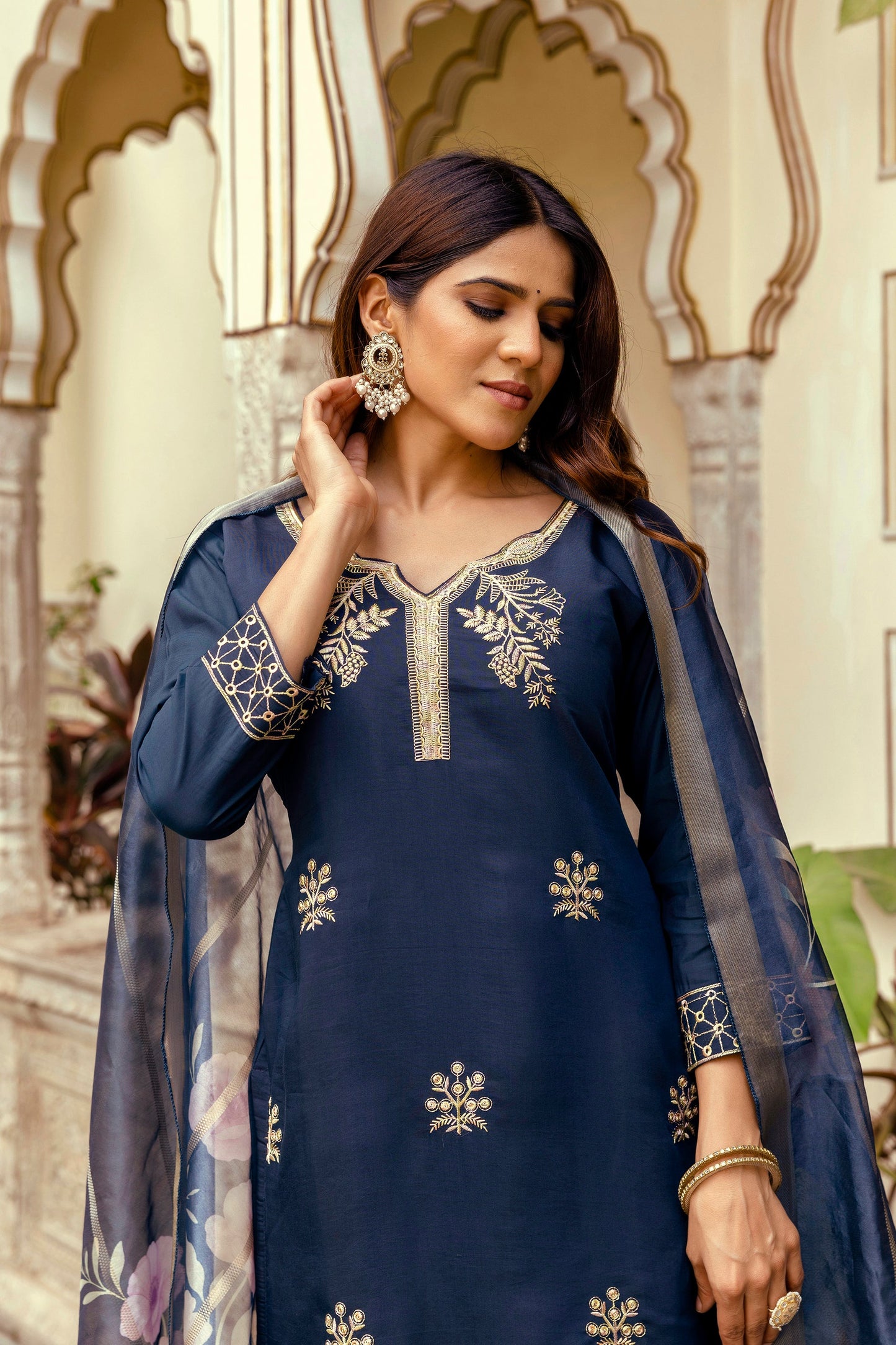 Very Alluring Viscose Silk Embroidery Suit Set