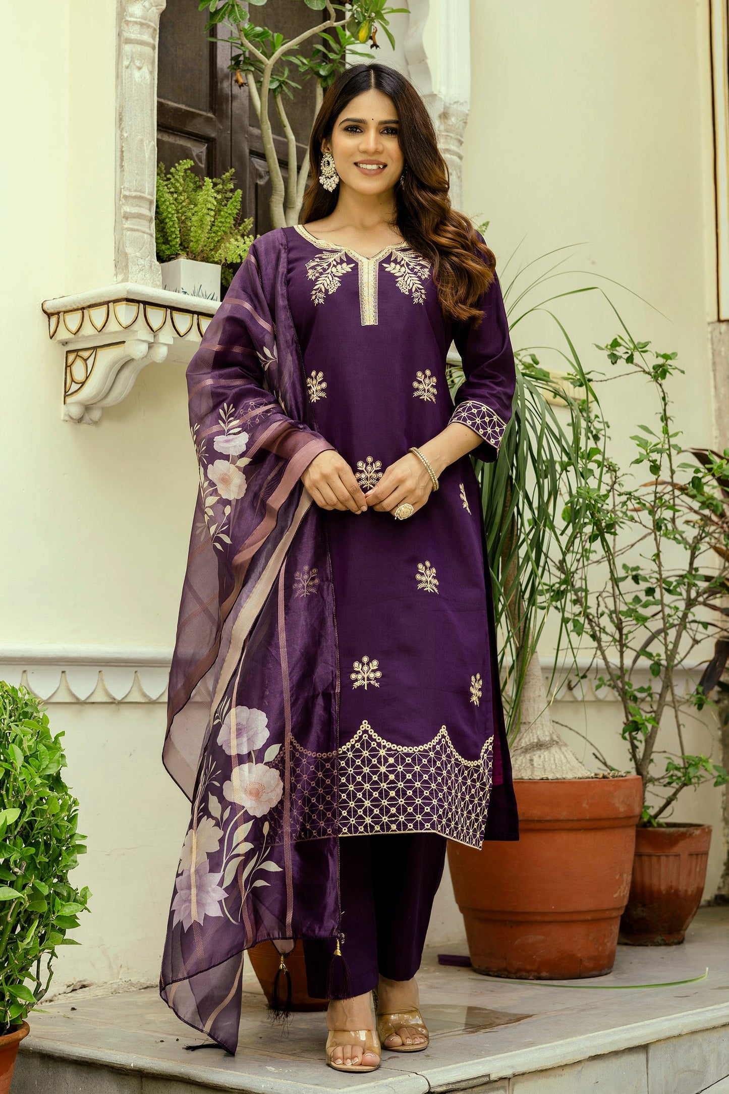 Very Alluring Viscose Silk Embroidery Suit Set