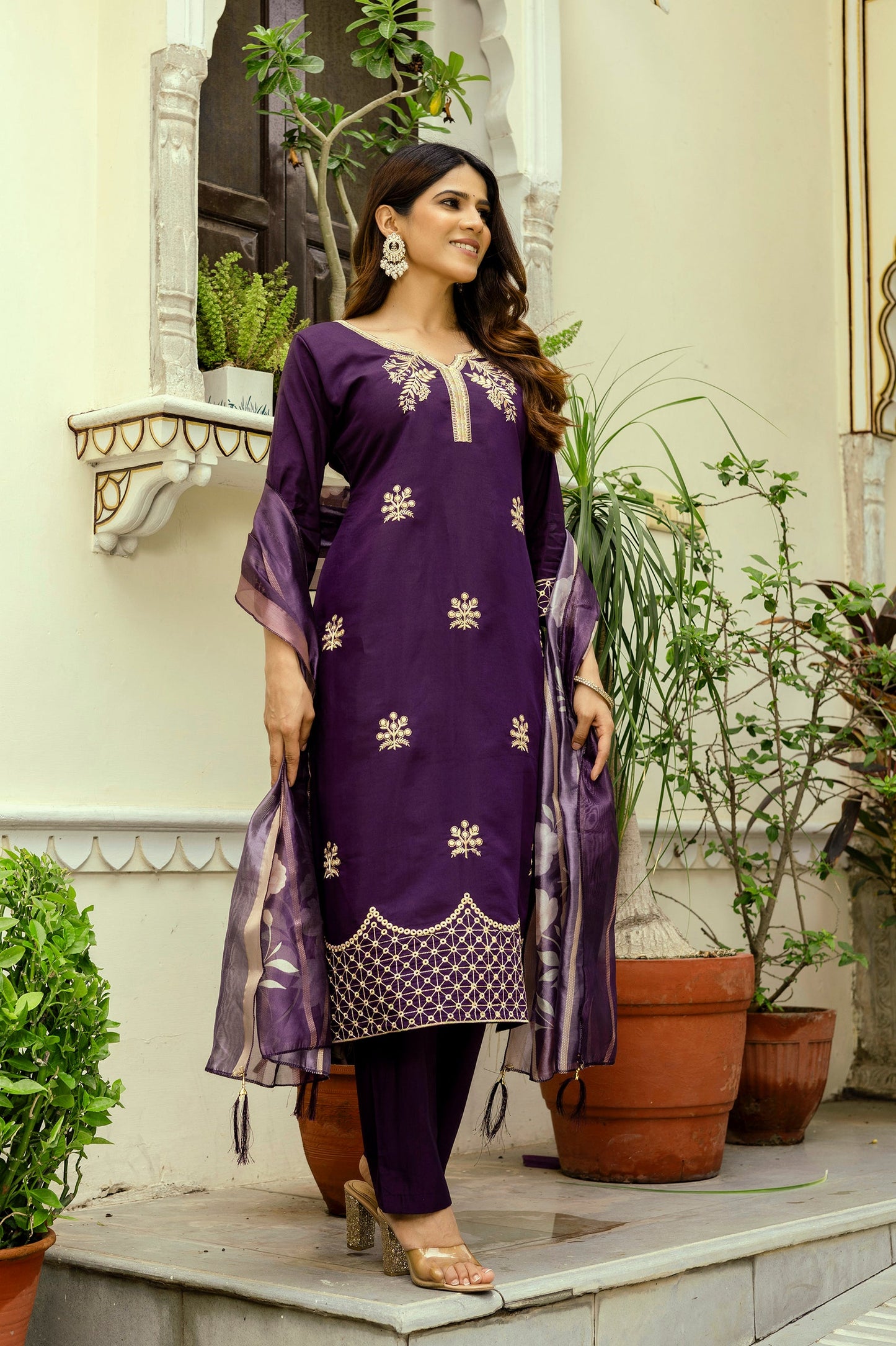 Very Alluring Viscose Silk Embroidery Suit Set