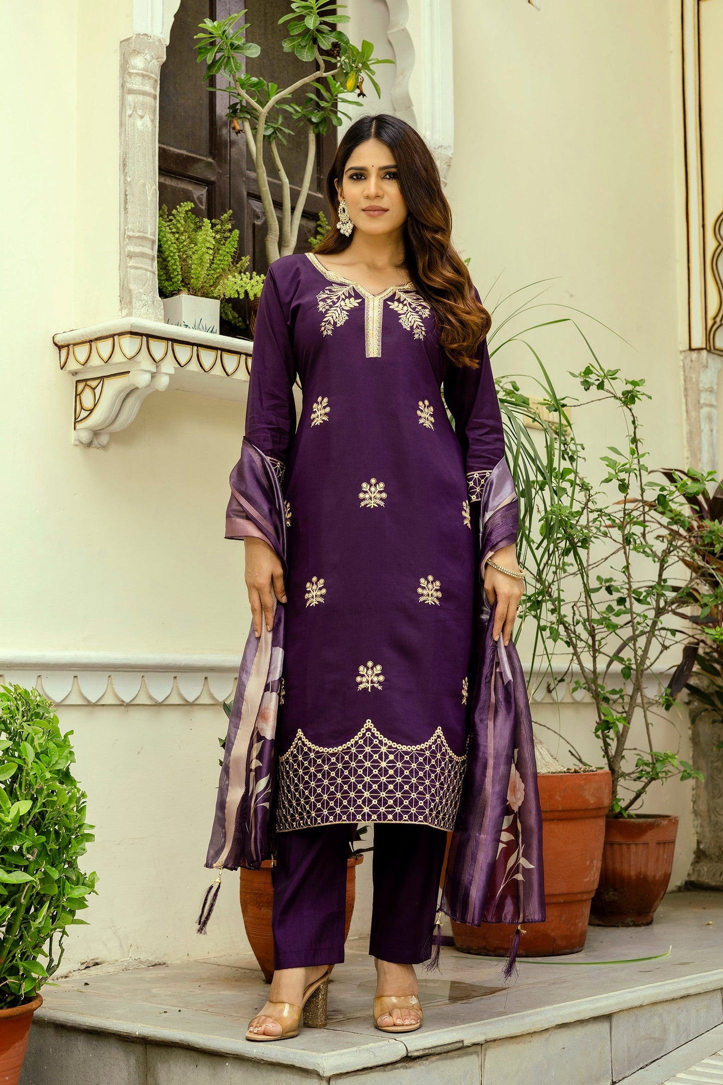 Very Alluring Viscose Silk Embroidery Suit Set