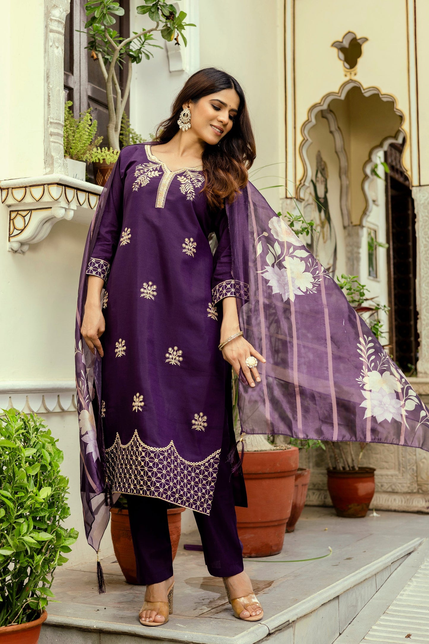 Very Alluring Viscose Silk Embroidery Suit Set