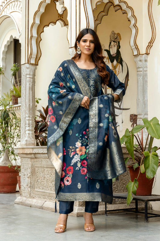 Very Lovely Chanderi Cotton Woven Printed Suit Set