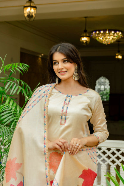 Charming Viscose Silk Embroidery Suit Set