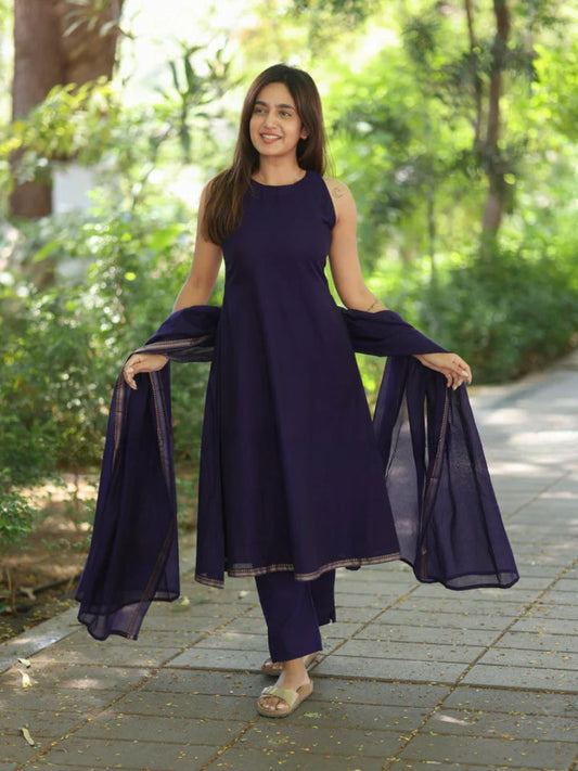 Elegant Purple Narayanpet Suit Set (With Sleeves Attached)