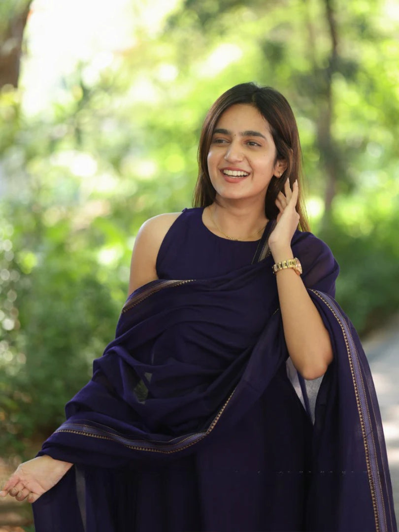 Elegant Purple Narayanpet Suit Set (With Sleeves Attached)