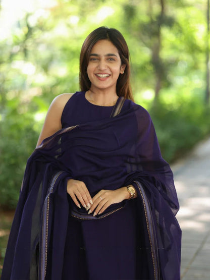 Elegant Purple Narayanpet Suit Set (With Sleeves Attached)