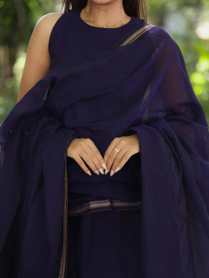 Elegant Purple Narayanpet Suit Set (With Sleeves Attached)
